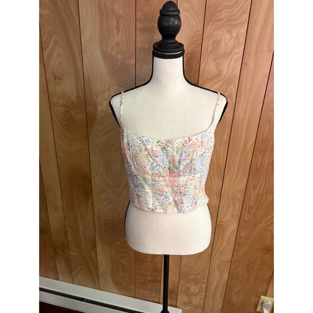 Wilfred Aritzia Floral Smocked Crop Top Cami Multi Color Womens Medium 80862